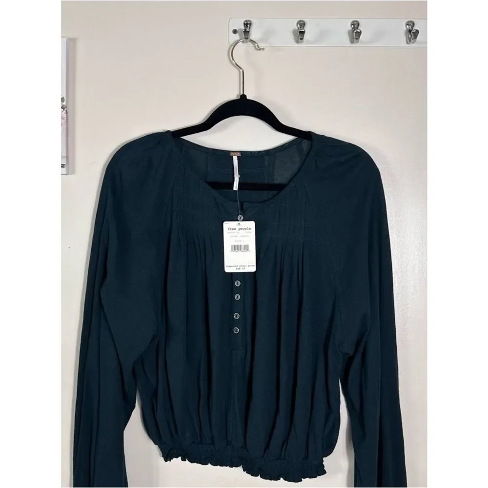 Free People Dream Lagoon Button-Front Blouse in Teal